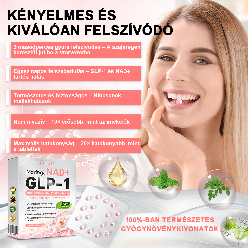 đTooyesÂź GLP-1 Magas KoncentrĂĄciĂłjĂș FolyĂ©kony Gyöngyök â NAD+, Moringa, HCA összetevĆkkel (FogyĂĄs, ĂregedĂ©sgĂĄtlĂĄs, BĂ©l- Ă©s Immunrendszer tĂĄmogatĂĄs, VĂ©rcukorszint egyensĂșly, SzĂv- Ă©s AgyegĂ©szsĂ©g) âĄ