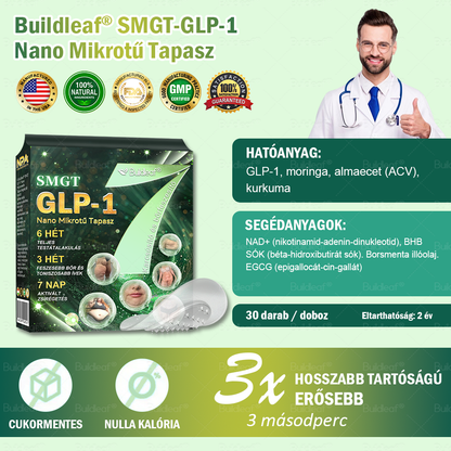 【Hivatalos áruház】🍃🍃Buildleaf® SMGT-GLP-1 Nano Mikrotű Tapasz - Kollagénnel és Matrixyl 3000-rel 丨Célzott hatás: elhízás, megereszkedett bőr, magas vérnyomás, cukorbetegség, zsírmáj, testi fájdalmak és egyéb problémák ellen