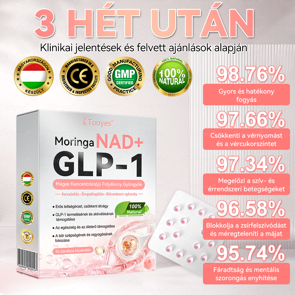 💟Tooyes® GLP-1 Magas Koncentrációjú Folyékony Gyöngyök – NAD+, Moringa, HCA összetevőkkel (Fogyás, Öregedésgátlás, Bél- és Immunrendszer támogatás, Vércukorszint egyensúly, Szív- és Agyegészség) ⚡
