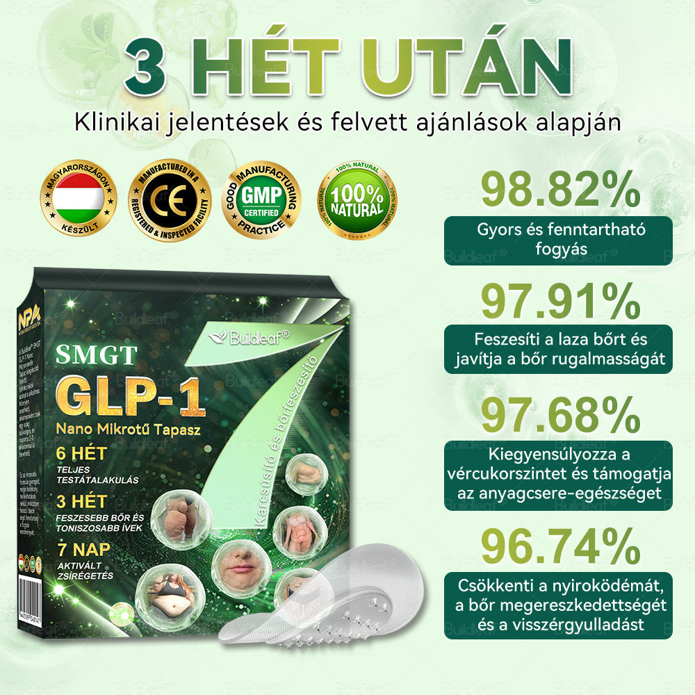 【Hivatalos áruház】🍃🍃Buildleaf® SMGT-GLP-1 Nano Mikrotű Tapasz - Kollagénnel és Matrixyl 3000-rel 丨Célzott hatás: elhízás, megereszkedett bőr, magas vérnyomás, cukorbetegség, zsírmáj, testi fájdalmak és egyéb problémák ellen