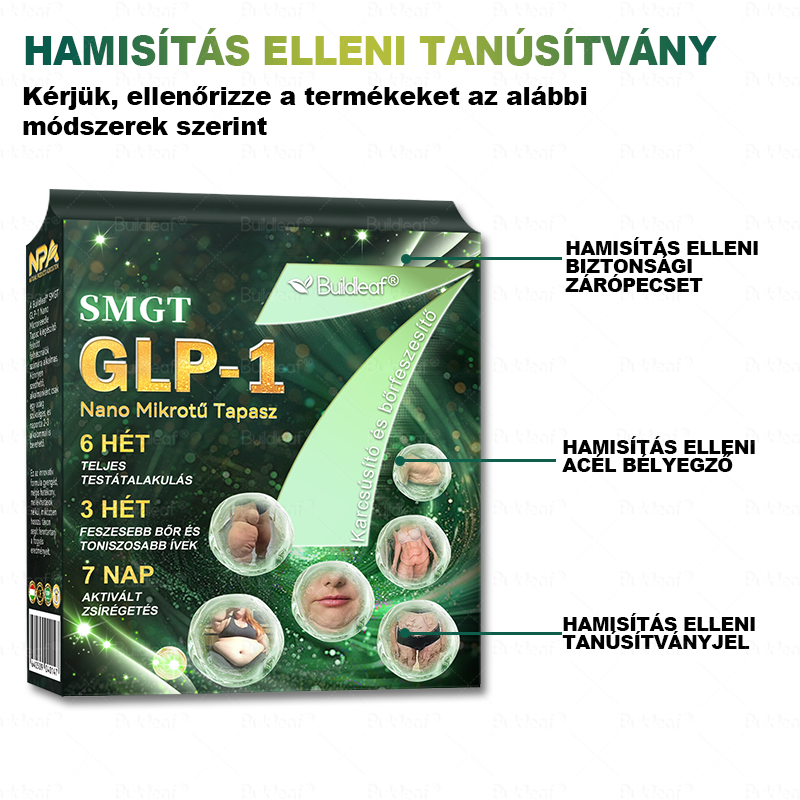 【Hivatalos áruház】🍃🍃Buildleaf® SMGT-GLP-1 Nano Mikrotű Tapasz - Kollagénnel és Matrixyl 3000-rel 丨Célzott hatás: elhízás, megereszkedett bőr, magas vérnyomás, cukorbetegség, zsírmáj, testi fájdalmak és egyéb problémák ellen