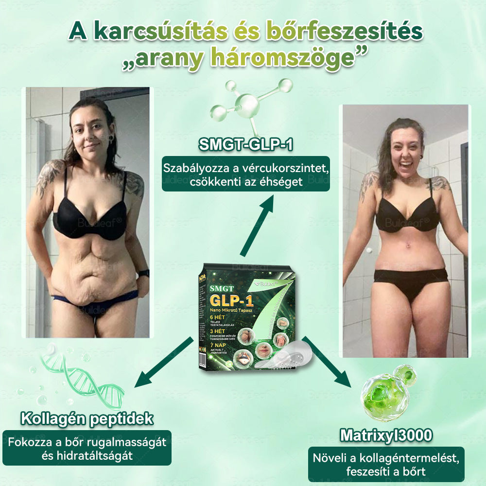 【Hivatalos áruház】🍃🍃Buildleaf® SMGT-GLP-1 Nano Mikrotű Tapasz - Kollagénnel és Matrixyl 3000-rel 丨Célzott hatás: elhízás, megereszkedett bőr, magas vérnyomás, cukorbetegség, zsírmáj, testi fájdalmak és egyéb problémák ellen