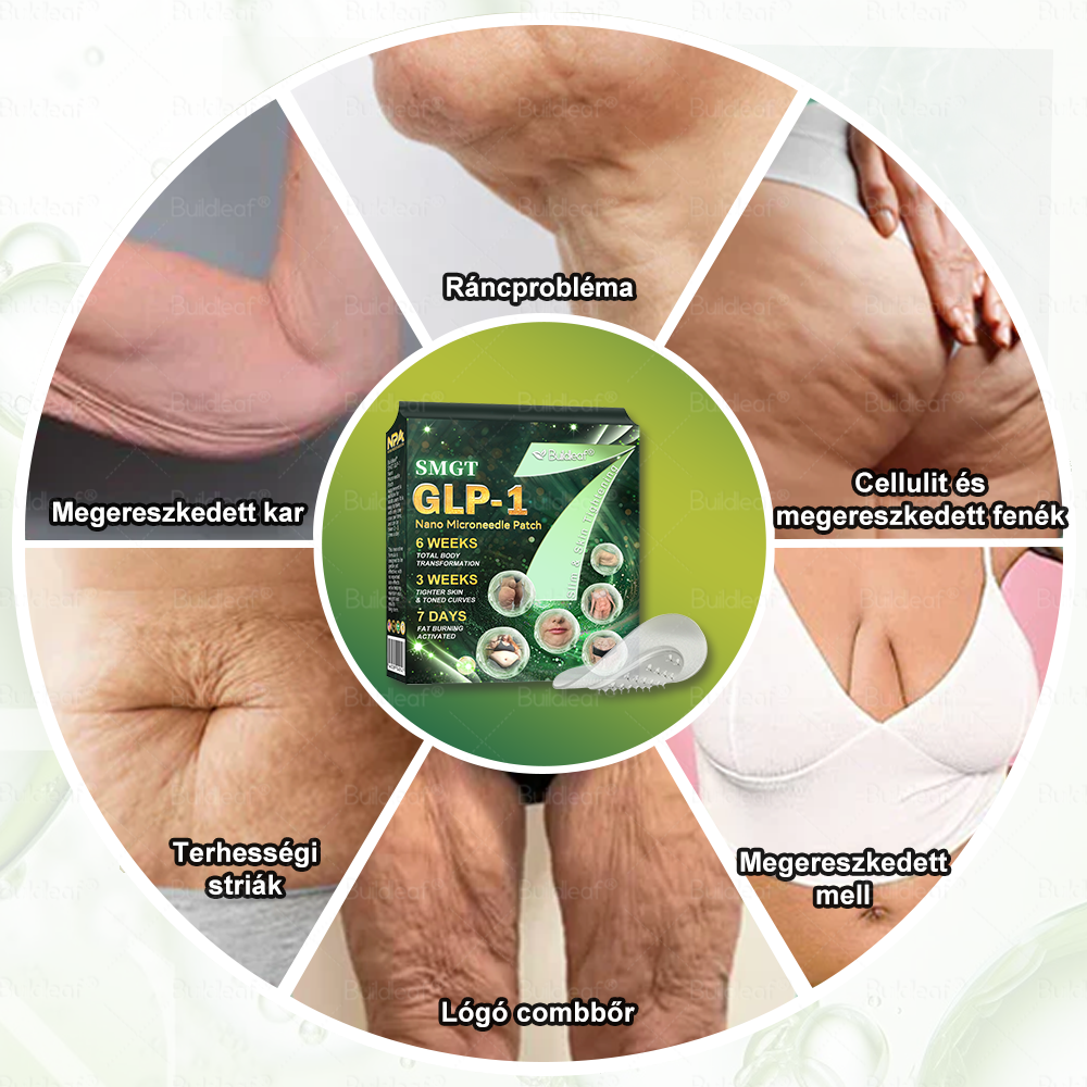 【Hivatalos áruház】🍃🍃Buildleaf® SMGT-GLP-1 Nano Mikrotű Tapasz - Kollagénnel és Matrixyl 3000-rel 丨Célzott hatás: elhízás, megereszkedett bőr, magas vérnyomás, cukorbetegség, zsírmáj, testi fájdalmak és egyéb problémák ellen